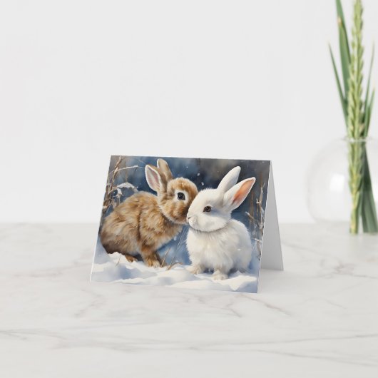 Carte Deux mignons lapins de lapin serrés dans le blanc  (Devant)