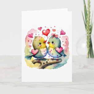 Carte Deux mignons oiseaux en amour BLANC