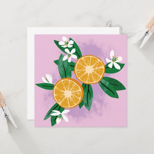 Carte Deux moitiés de mandarines. Carte. (Devant/Arrière en situation)