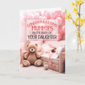 Carte DEUX MUMMIES Rose Nouveau bébé Félicitations (Fleur jaune)