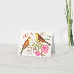 Carte Deux oiseaux bruns et jaunes sur les branches, Ann