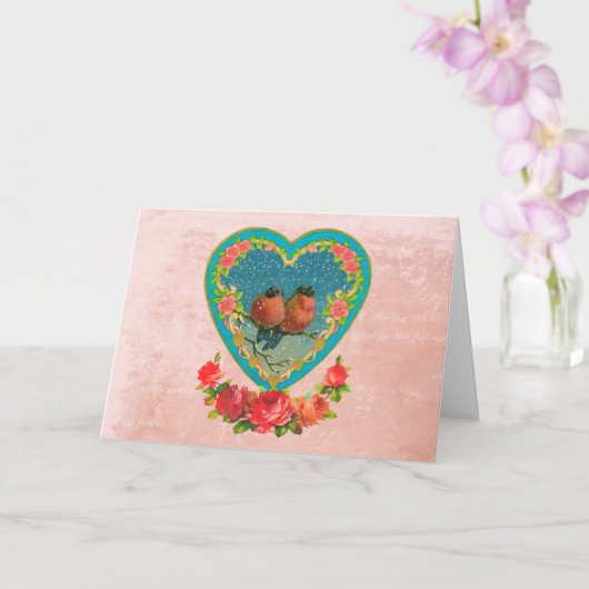 Carte Deux oiseaux dans un coeur Valentin (Orchidée)