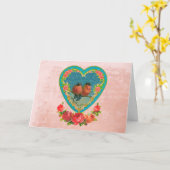 Carte Deux oiseaux dans un coeur Valentin (Fleur jaune)