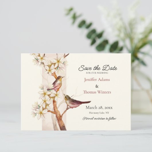 Carte Deux Oiseaux Sauvent la Date (Debout devant)