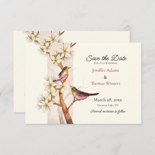 Carte Deux Oiseaux Sauvent la Date (Devant / Derrière)