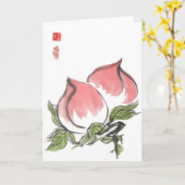 Carte Deux pêches roses (Fleur jaune)