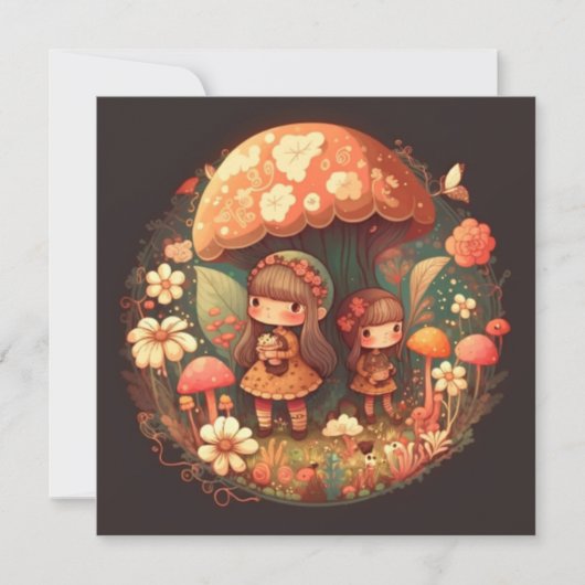 Carte Deux petites filles adorables elfes (Devant)