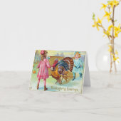 Carte Deux petites filles poursuivant un dindon de Thank (Fleur jaune)