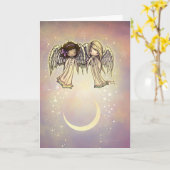 Carte Deux petits anges dans un art nocturne scintillant (Fleur jaune)