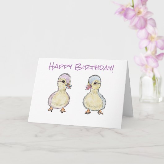 Carte Deux petits canards Anniversaire (Orchidée)