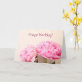 Carte Deux pivoines rose anniversaire (Fleur jaune)