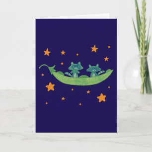 Carte Deux ratons laveurs dans une cosse de pois Art f