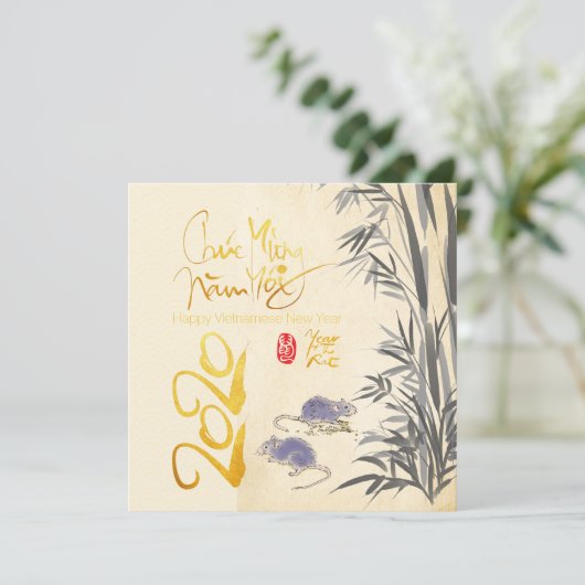 Carte Deux Rats Bambou Nouvel An Vietnamien 2020 SFC (Debout devant)