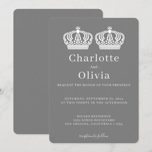 Carte Deux Reines Font Un Mariage Gay À Thème De Couronn (Devant / Derrière)