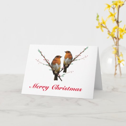 Carte Deux Robins de Noël (Fleur jaune)