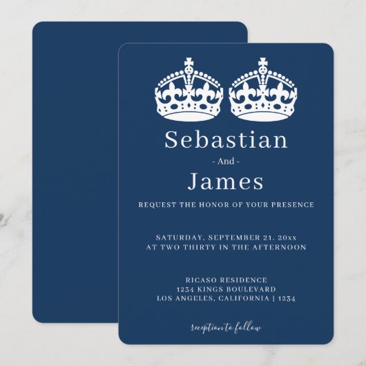 Carte Deux Rois Font Un Mariage Gay À Thème De Couronne  (Devant / Derrière)