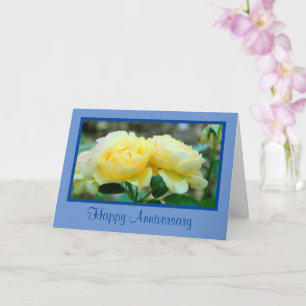 CARTE DEUX ROSES JAUNES/JOYEUX ANNIVERSAIRE/COUPLE FORMI
