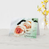 Carte Deux roses tendres corail - joyeux anniversaire (Fleur jaune)