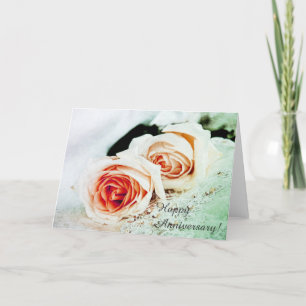 Carte Deux roses tendres corail - joyeux anniversaire