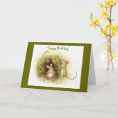 Carte Deux souris dans l'herbe - Joyeux anniversaire (Fleur jaune)