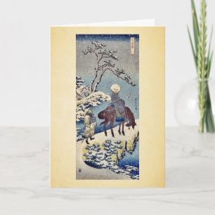 Carte Deux voyageurs dans la neige par Katsushika, Hokus