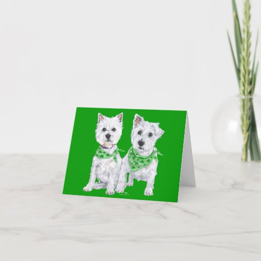 Carte Deux Westies assis à la Saint-Patrick (Devant)