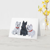 Carte Deux Westies et un Scottie (Fleur jaune)