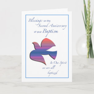 Carte Deuxième anniversaire de baptême Colombe