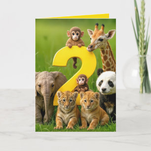 Carte Deuxième anniversaire de bébés animaux sauvages