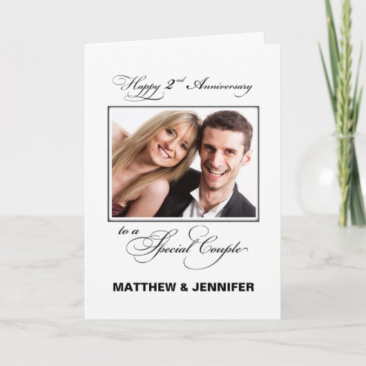 Carte Deuxième Anniversaire de Mariage Nom personnalisé/ (Devant)