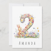 Carte Deuxième Anniversaire Fleurs et Lapin (Devant)