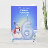 Carte Deuxième cousin 6ème anniversaire Bonhomme de neig (Devant)