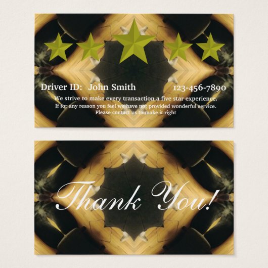 Carte d'évaluation 5 étoiles pour conducteur profe (Devant & derrière)