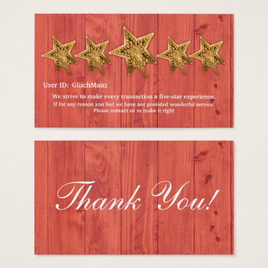 Carte d'évaluation cinq étoiles du vendeur en lign (Devant & derrière)