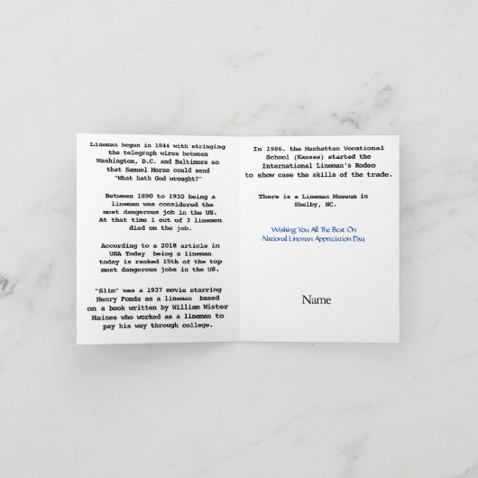 Carte d'évaluation de Lineman (Intérieur)