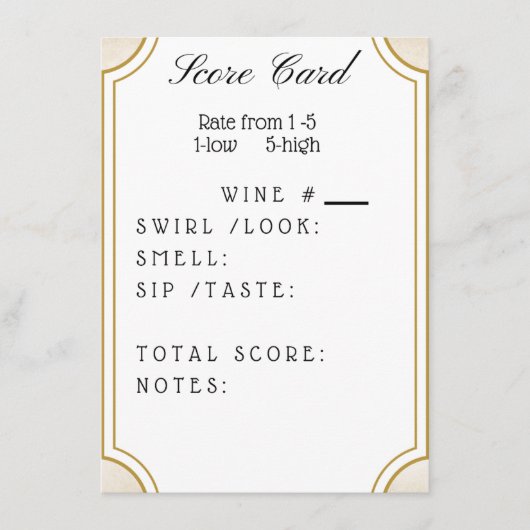 Carte d'évaluation du vin (Devant)