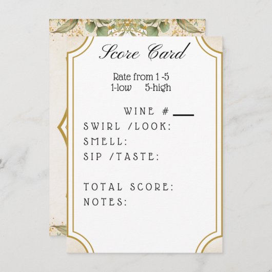 Carte d'évaluation du vin (Devant / Derrière)