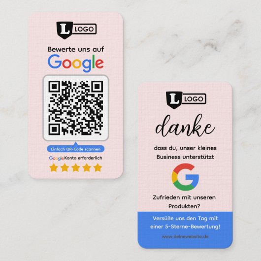 Carte d'évaluation Google avec carte de visite QR (Devant / Derrière)