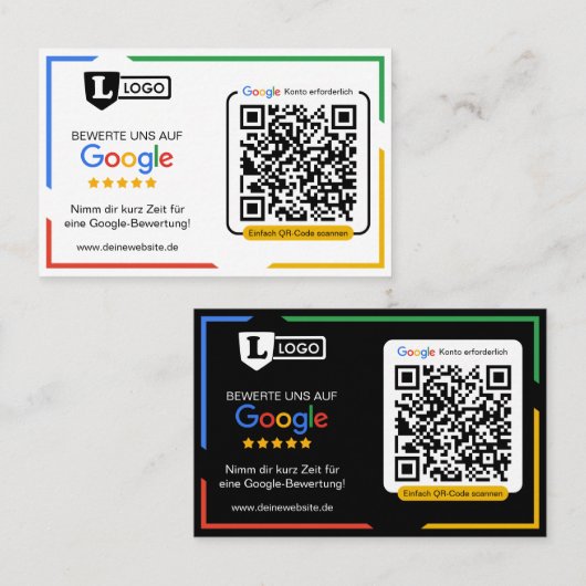 Carte d'évaluation Google avec carte de visite QR (Devant / Derrière)