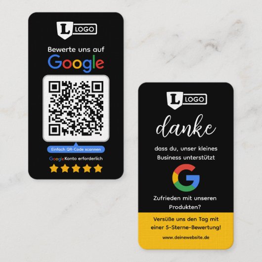 Carte d'évaluation Google avec carte de visite QR (Devant / Derrière)