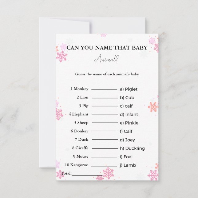 Carte devinez le nom du jeu de baby shower animal bébé (Devant)