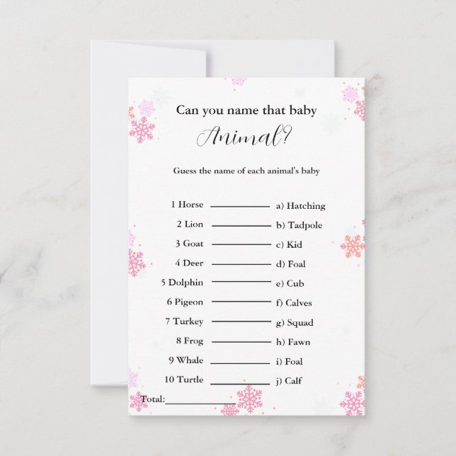 Carte devinez le nom du jeu de baby shower animal bébé (Devant)