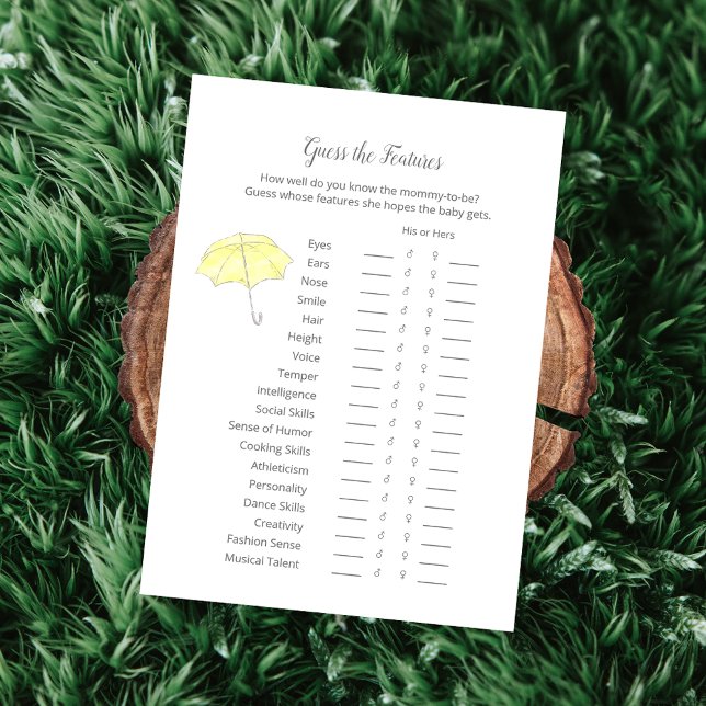 Carte Devinez Les Caractéristiques Baby Sprinkle Game Ca (Créateur téléchargé)