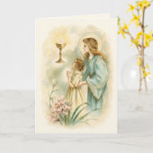 Carte Dévotion eucharistique vintage Première communion (Fleur jaune)