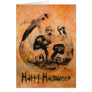 Carte d'Halloween aux champignons fantômes