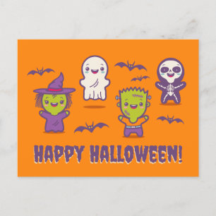 Carte d'Halloween avec de mignons monstres kawaii
