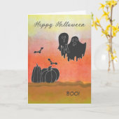 Carte d'Halloween avec Fantômes noirs et Citrouill (Fleur jaune)
