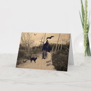 Carte d'Halloween avec faucheuse Grim à Sepia