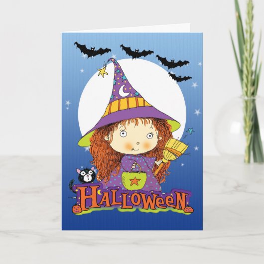 Carte d'Halloween avec peu de chat et chauve-souri (Devant)