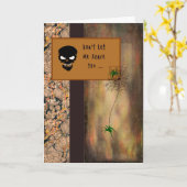 Carte d'Halloween avec squelette et araignées (Fleur jaune)